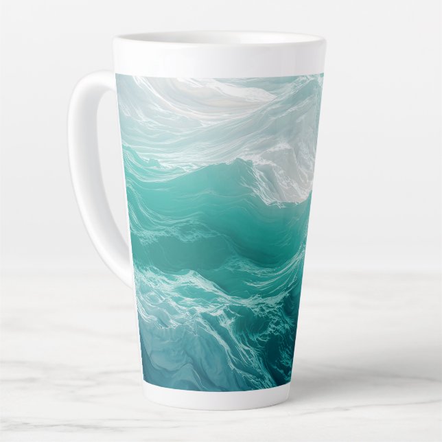 Caneca De Café Latte Teal Ocean Waves Abstract Dream  (Ângulo esquerdo)