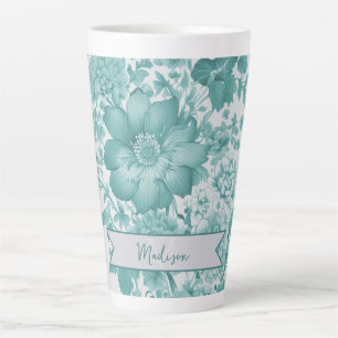 Caneca De Café Latte Teal Vintage Chinoiserie Floral Personalizado
