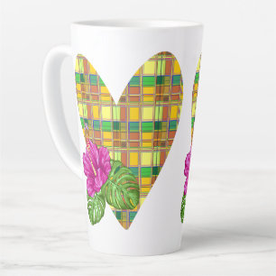 Caneca De Café Latte Tecido Colorido Caribenho Madras Xadrez