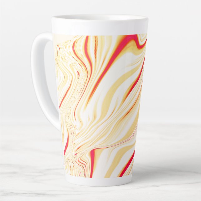 Caneca De Café Latte Tecido ondulado com tons beges claros, curva rosa  (Ângulo esquerdo)