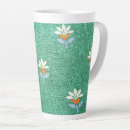 Caneca De Café Latte Tecido Verde com Flores
