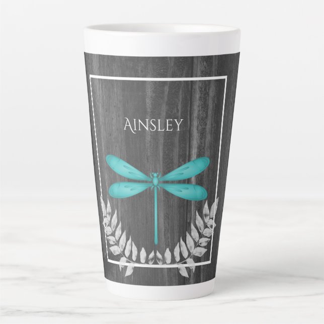 Caneca De Café Latte Tedal Dragonfly Rustic Personalizada Latte Mug (Frente)