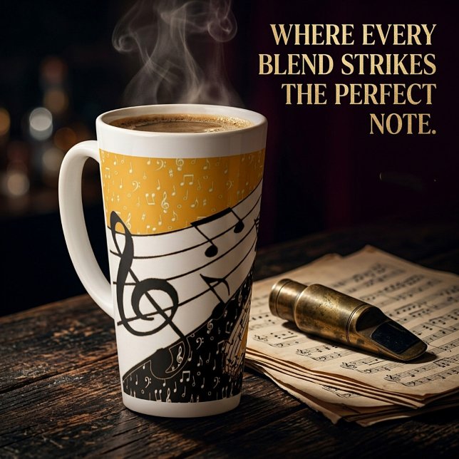 Caneca De Café Latte tema musical dourado (Criador carregado)