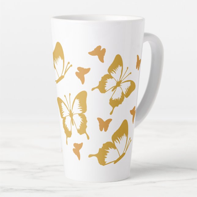 Caneca De Café Latte Tema Primavera de Borboletas Douradas bonito (Ângulo direito)