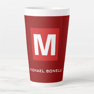 Caneca De Café Latte Tendência na moda vermelho-escuro monograma branco