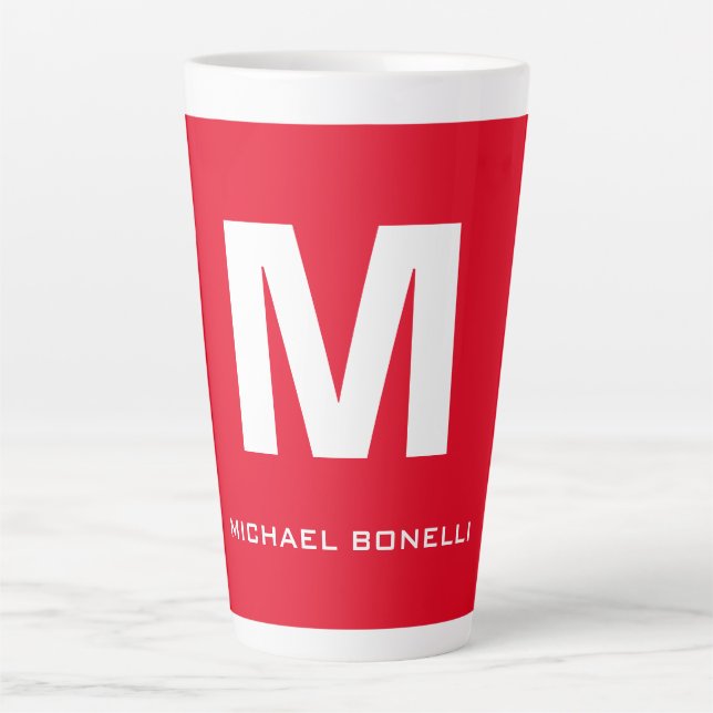 Caneca De Café Latte Tendy na moda red monograma branco seu nome (Frente)