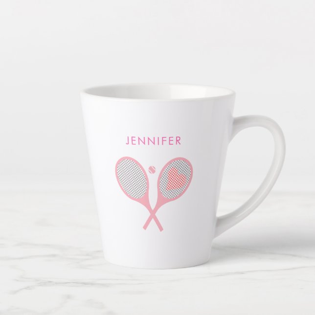 Caneca De Café Latte Tênis de Nome Personalizado Rosa Moderno (Direita)
