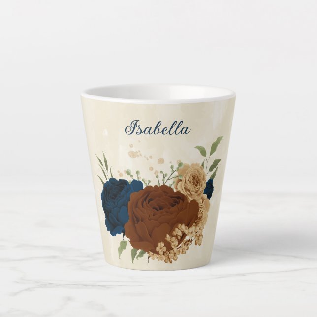 Caneca De Café Latte terracota floral navy  (Frente)