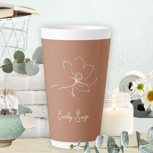 Caneca De Café Latte Terracota Marfim Arte Floral Minimalista Zen