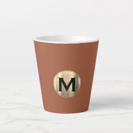 Caneca De Café Latte Terracotta Monograma Dourado Metálico