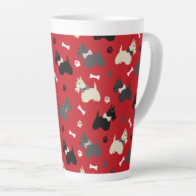 Caneca De Café Latte Terrier Paws e Bones Red (Ângulo direito)