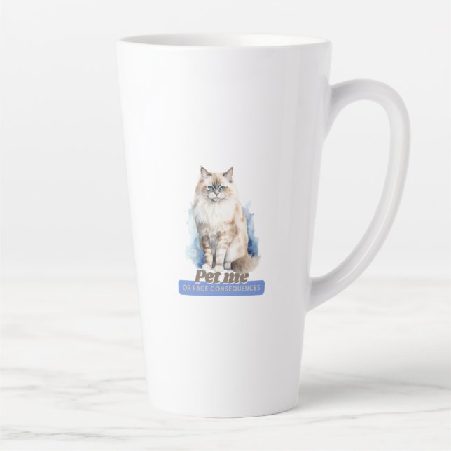 Caneca De Café Latte Testemunha "Pet Me or Face Consequências" Cat (Direita)