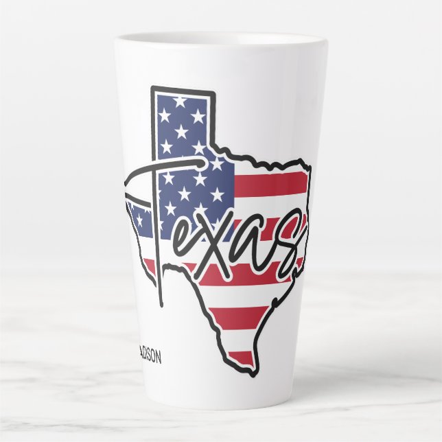 Caneca De Café Latte Texas de nome personalizado (Frente)