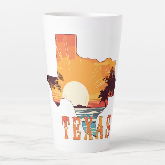 Caneca De Café Latte Texas State Outline Beach Sunset (Frente)