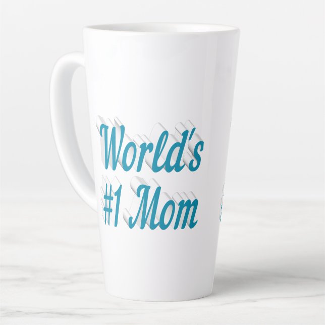 Caneca De Café Latte Texto azul da mamãe (Ângulo esquerdo)