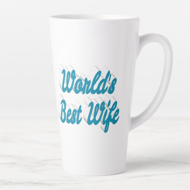 Caneca De Café Latte Texto azul do céu da esposa (Direita)