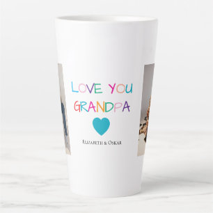 Caneca De Café Latte Texto colorido do "Ame seu avô" e foto personaliza