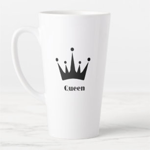 Caneca De Café Latte Texto da Rainha Personalizado Coroa Imagem Preta