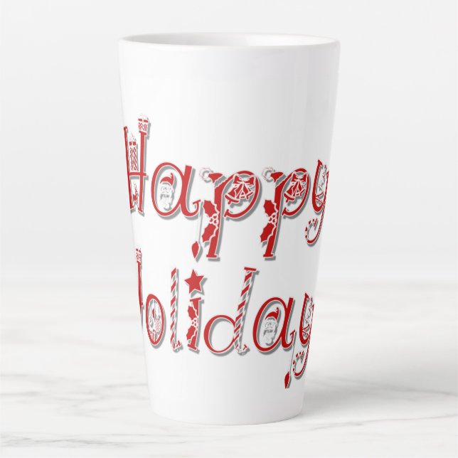 Caneca De Café Latte Texto decorado de feriados felizes (Frente)