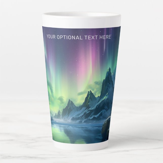 Caneca De Café Latte Texto personalizado Aurora Borealis (Frente)