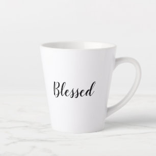 Caneca De Café Latte Texto personalizado branco-preto abençoado, bonit
