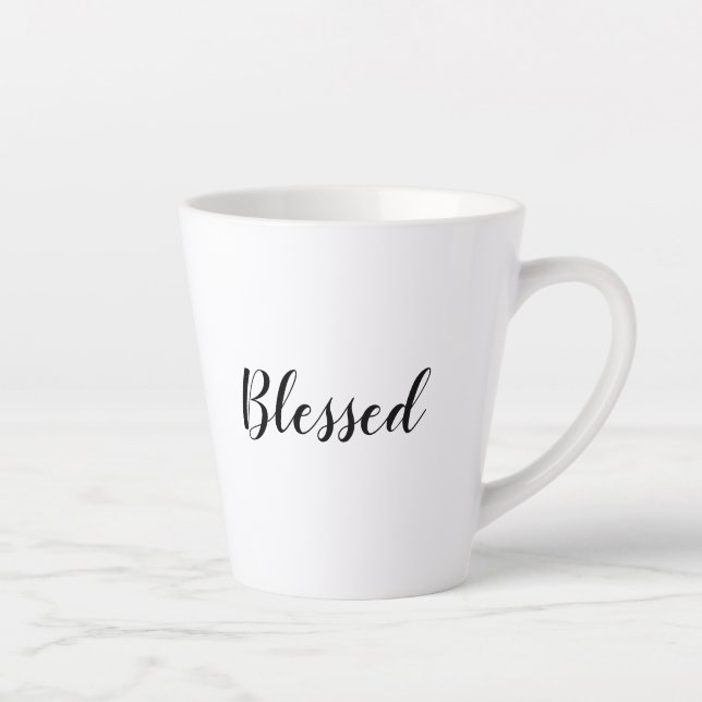 Caneca De Café Latte Texto personalizado branco-preto abençoado, bonito (Direita)