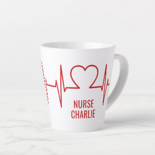 Caneca De Café Latte Texto personalizado do Heart EKG