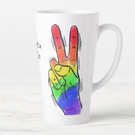 Caneca De Café Latte Texto personalizado do Rainbow Peace