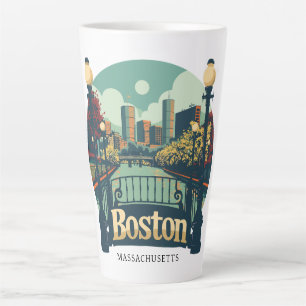 Caneca De Café Latte Texto Personalizado em Boston Massachusetts
