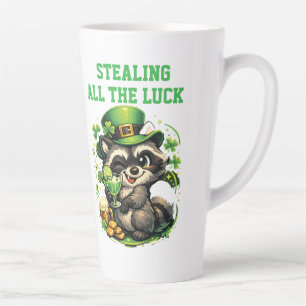 Caneca De Café Latte Texto Personalizado Funny Raccoon Dia de São Patrí
