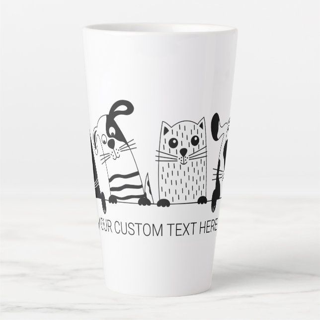 Caneca De Café Latte Texto personalizado para gatos e cães em forma de  (Frente)