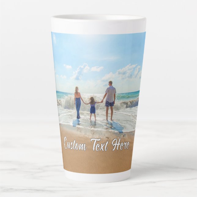 Caneca De Café Latte Texto personalizado personalizado e sua fotografia (Frente)
