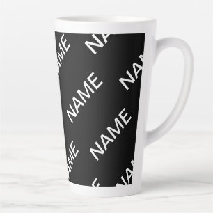 Caneca De Café Latte Texto personalizável   Preto e Branco Moderno Negr