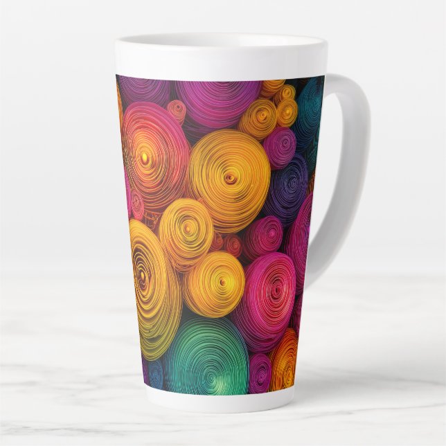 Caneca De Café Latte Textura abstrata de círculos concêntricos multicol (Ângulo direito)