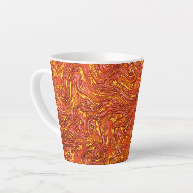 Caneca De Café Latte Textura vermelha clara e vívida com tons amarelos (Ângulo esquerdo)