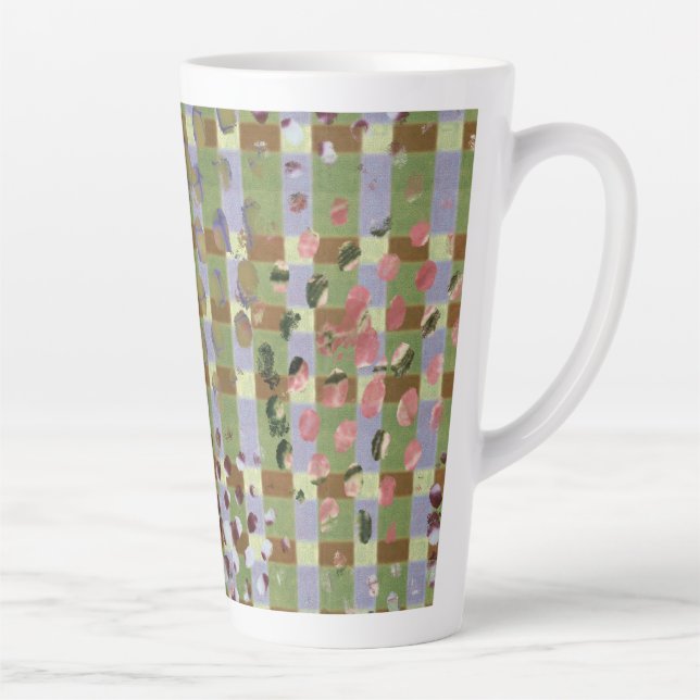 Caneca De Café Latte Textured Pointillism Grid Pattern Artwork (Direita)