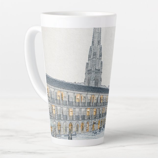 Caneca De Café Latte The Piece Hall, Halifax, Esboço Arquitetônico (Ângulo esquerdo)