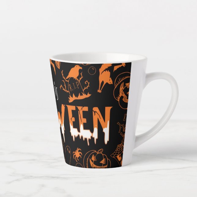 Caneca De Café Latte "This is Halloween – Spooky Style for the Bold🎃" (Direita)