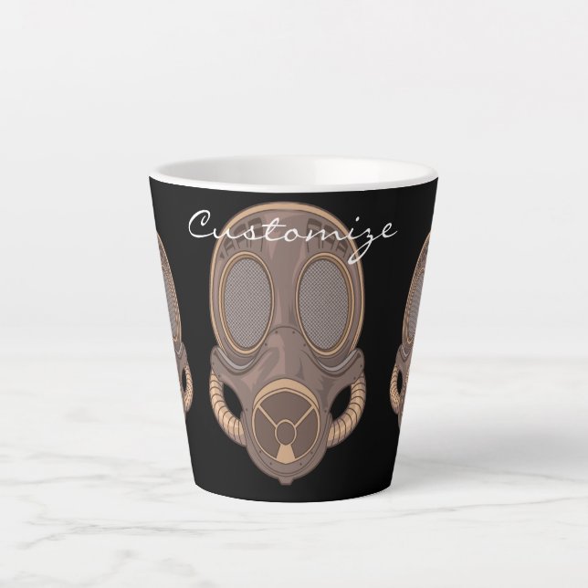 Caneca De Café Latte Thunder_Cove da Máscara de Gás Steampunk (Frente)