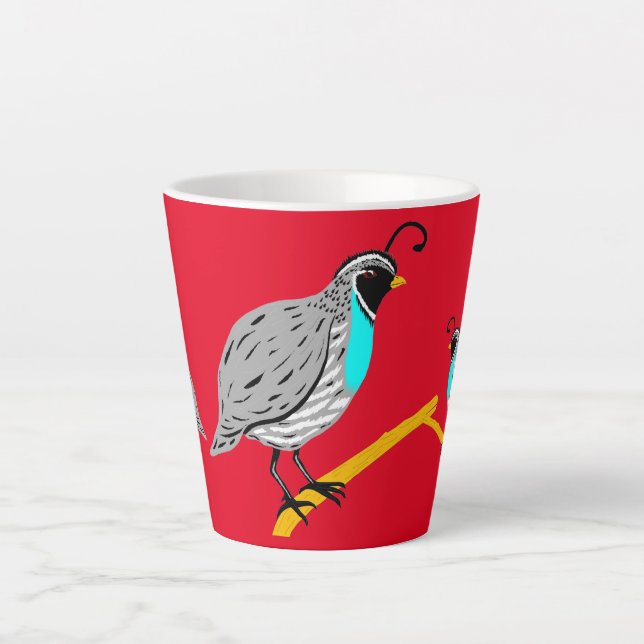 Caneca De Café Latte Thunder_Cove da Quail com garganta azul (Frente)