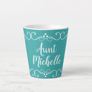Caneca De Café Latte Tia Teal Tipografia Nome Coffee Mug