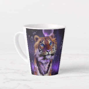 Caneca De Café Latte Tigre bonito sob o céu roxo