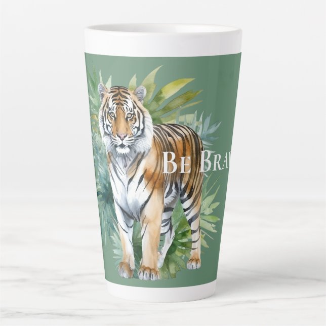 Caneca De Café Latte Tigre com Folhas (Frente)