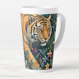 Caneca De Café Latte Tigre com Olhos Âmbar Folhagem da Selva Fantasia