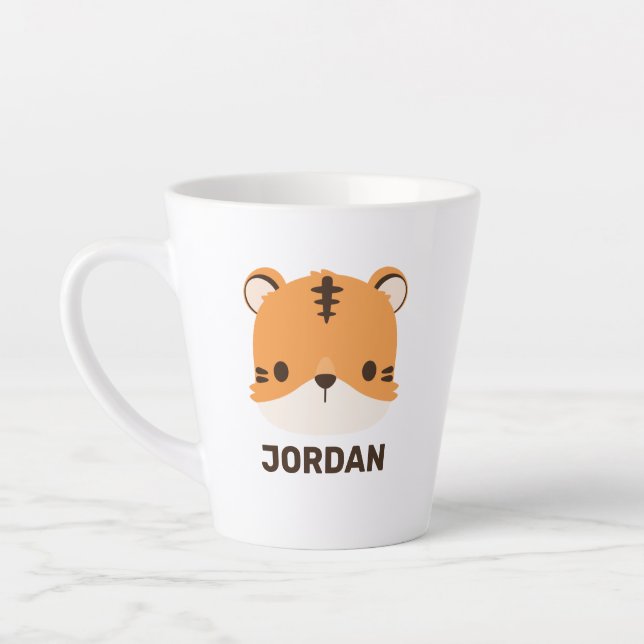 Caneca De Café Latte Tigre de Cuta com Nome Personalizado (Esquerda)