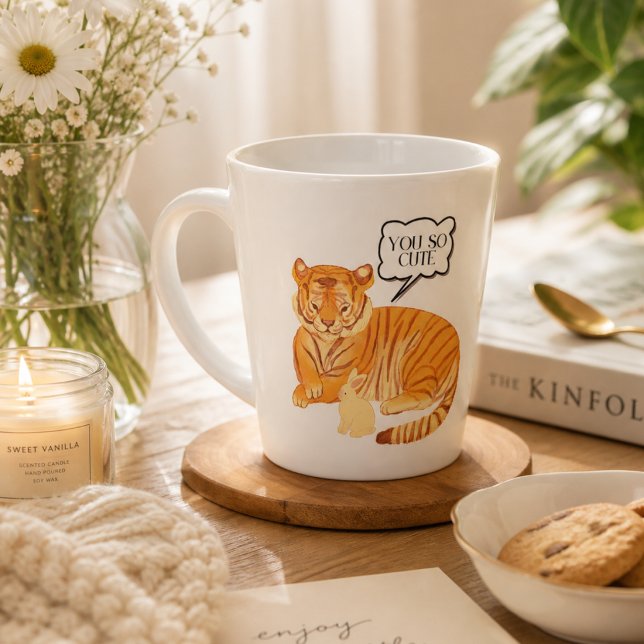 Caneca De Café Latte Tigre e Bunny Amizade – Ilustra de Animais Fofos (Criador carregado)