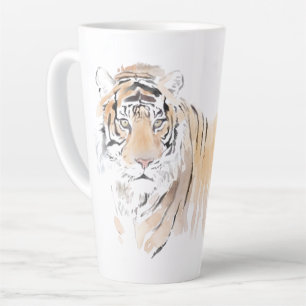Caneca De Café Latte Tigre Original Aquarela Chinesa Zodiac Inicial L