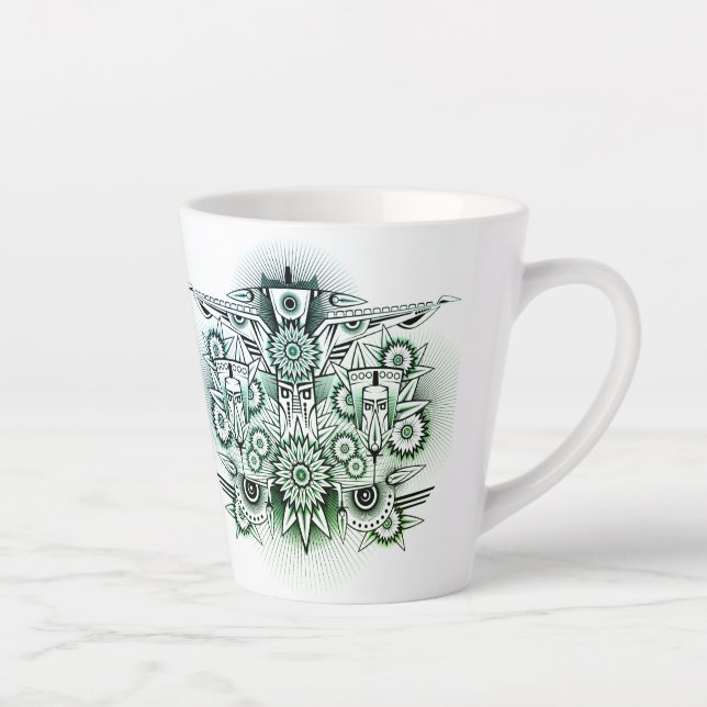 Caneca De Café Latte Tint verde Design Tribal (Direita)