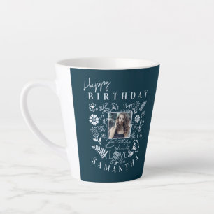 Caneca De Café Latte Tipografia de Aniversário Floral Moderna Foto Dood