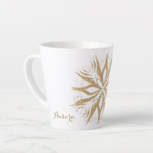 Caneca De Café Latte Tipografia Glitter Floral Dourada de Luxo
